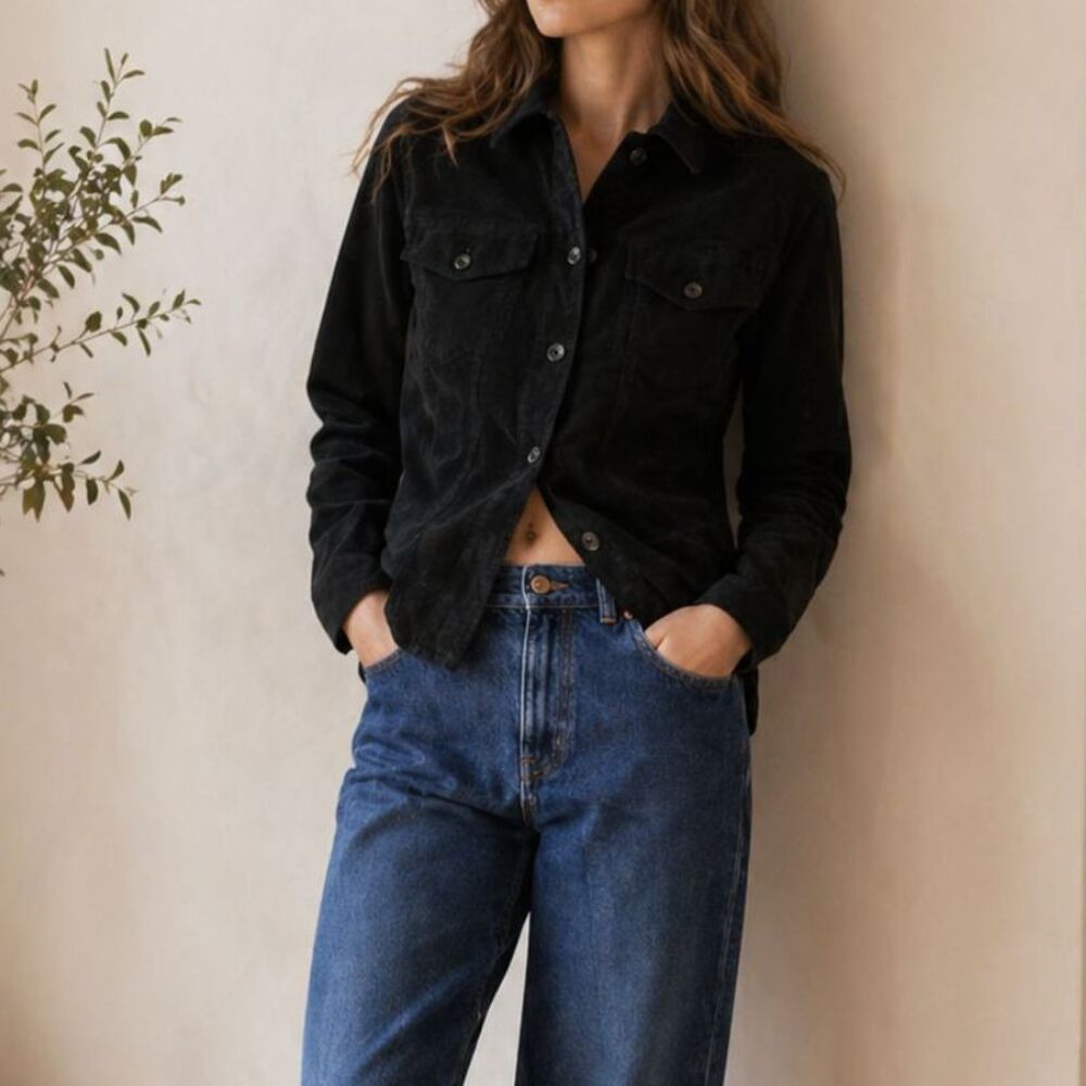 Madewell Shrunken Button-Front Shirt NWT True Black XXS